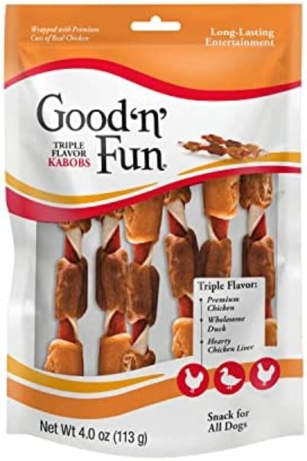 41hJRleTEAL._AC_.jpg Good'N'Fun Triple Flavored Rawhide Kabobs for Dogs - Irresistible Treats for Your Pup