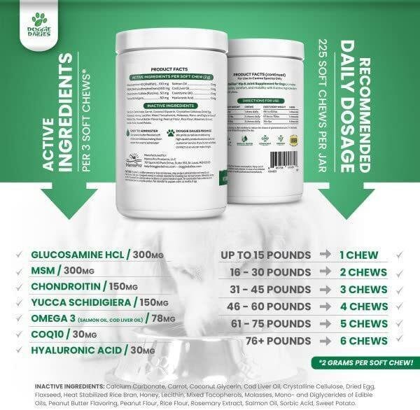 51fA1C3ECiL._AC_.jpg Doggie Dailies Glucosamine for Dogs - Advanced Hip and Joint Supplement