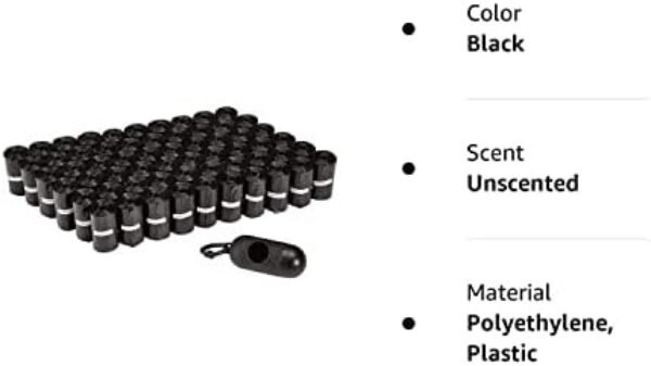 31Atg7QZLxL._AC_.jpg Amazon Basics Unscented Standard Dog Poop Bags with Dispenser and Leash Clip, 13 x 9 Inches, Black - 60 Rolls (900 Bags)