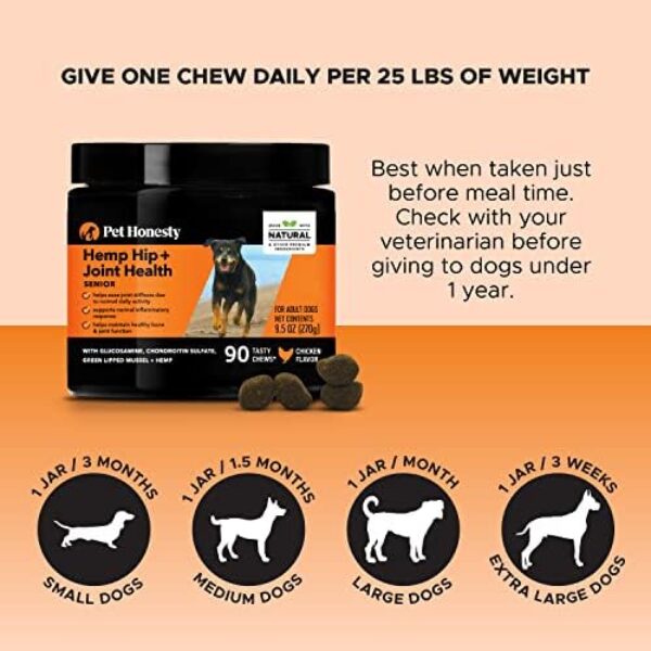 PetHonesty Senior Hemp Mobility - Hip & Joint Support for Senior Dogs (90 Chews)