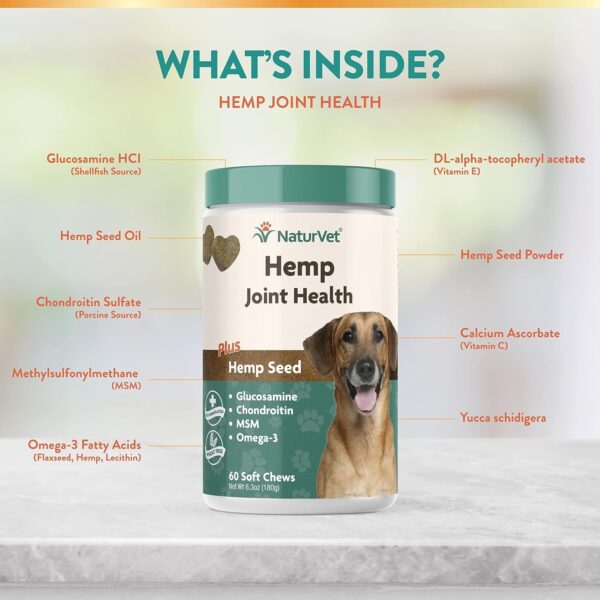 NaturVet Hemp Joint Health, Joint Care Support Supplement for Dogs, Soft Chews, 60ct Made in The USA