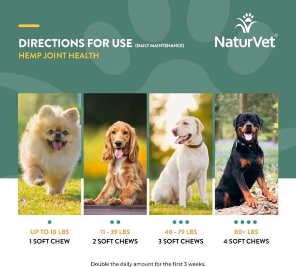 NaturVet Hemp Joint Health, Joint Care Support Supplement for Dogs, Soft Chews, 60ct Made in The USA