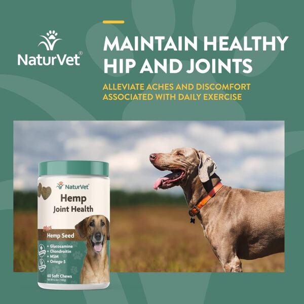 NaturVet Hemp Joint Health, Joint Care Support Supplement for Dogs, Soft Chews, 60ct Made in The USA