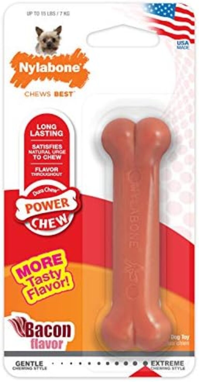 41DdHaTzhL._AC_.jpg Nylabone Power Chew Flavored Durable Chew Toy for Dogs Bacon X-Small/Petite (1 Count)