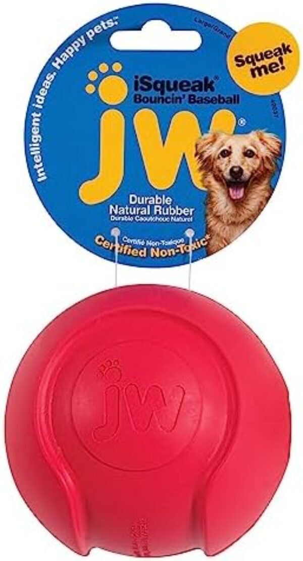 JW Pet Company iSqueak Bouncin' Baseball Dog Toy, Large (Colors Vary), multi (40037)