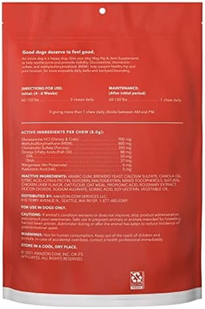 41YXrRB5fL._AC_.jpg Amazon Brand - Wag Hip & Joint Advanced Soft Chews for Large Dogs, Natural Chicken Liver Flavor, 150 Count