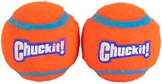 Chuckit! Dog Tennis Ball Dog Toy, Small (2 Inch Diameter) for dogs 0-20 lbs, Shrink Wrap Pack of 2