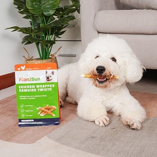 MON2SUN Dog Treats, 5 Inch Rawhide Twist Chicken Hide Sticks, Suitable for Puppy and Small Dogs, 5 Inch (Chicken, Pack of 40)