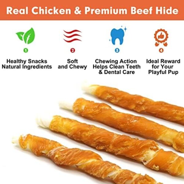 MON2SUN Dog Treats, 5 Inch Rawhide Twist Chicken Hide Sticks, Suitable for Puppy and Small Dogs, 5 Inch (Chicken, Pack of 40)