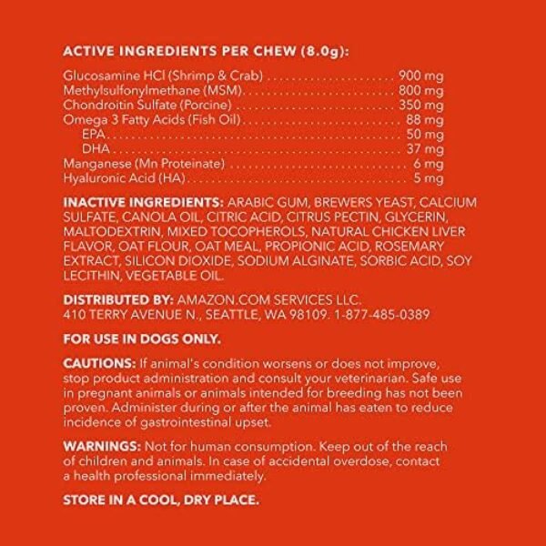 51ELh0uTtyL._AC_.jpg Amazon Brand - Wag Hip & Joint Advanced Soft Chews for Large Dogs, Natural Chicken Liver Flavor, 150 Count