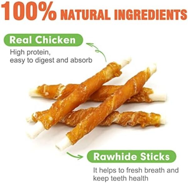 MON2SUN Dog Treats, 5 Inch Rawhide Twist Chicken Hide Sticks, Suitable for Puppy and Small Dogs, 5 Inch (Chicken, Pack of 40)
