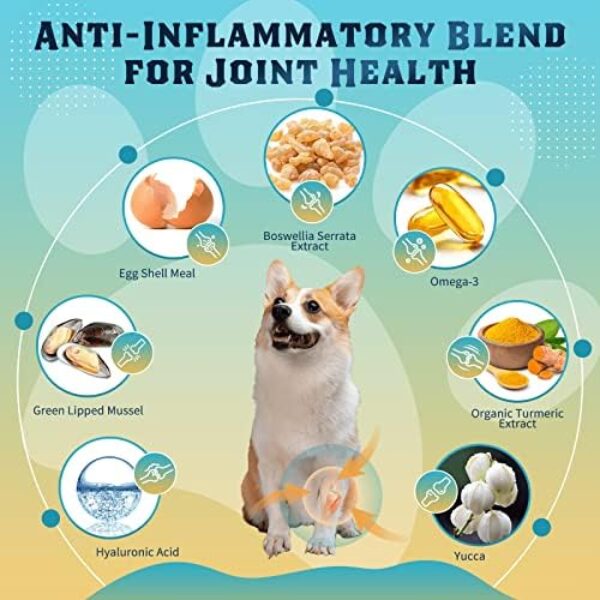 Glucosamine for Dogs, Hip and Joint Supplement for Dogs with Chicken Flavor, Anti Inflammatory, Dog's Chondroitin, Digestive Enzymes, Omega-3, Vitamin D, MSM, Calcium, Turmeric, 120 Freeze-Dried Chew