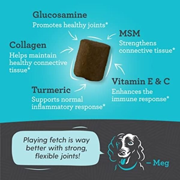 51sNqx4-ShL._AC_.jpg Hip & Joint Supplement for Dogs, 33% More 120 Soft Mobility Chews Glucosamine Chondroitin, Collagen, Turmeric, Hyaluronic Acid, Flaxseed, Vitamin C & E, for Small & Large Breeds, Vet Recommended