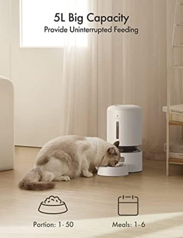 41JYJBENrL._AC_.jpg PETLIBRO Automatic Cat Food Dispenser, Automatic Dog Feeder with Freshness Preservation, Timed Cat Feeders for Dry Food, Up to 50 Portions 6 Meals Per Day, Granary Pet Feeder for Cats/Dogs,White