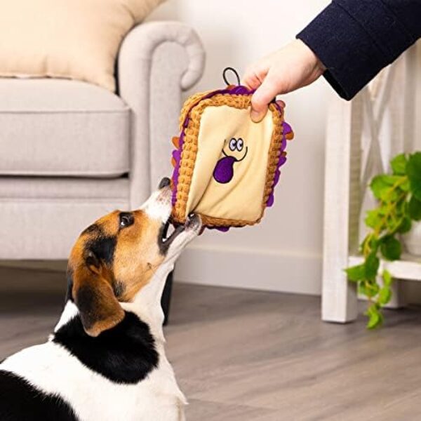 41nmS3GIJzL._AC_.jpg TrustyPup Tough 'N Fun PBJ Squeaky Plush Dog Toy, Chew Guard Technology - Tan, Medium