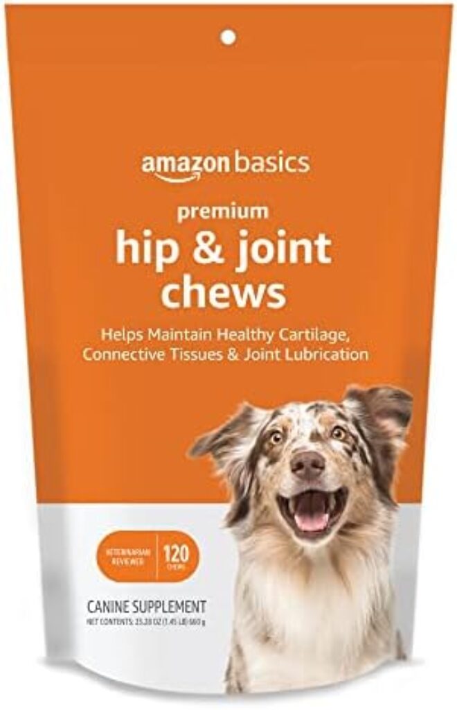 Amazon Basics Premium Dog Hip & Joint Supplement Chews with dog supplements for joints