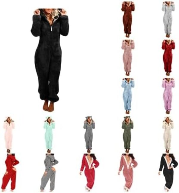 One Piece Pajamas for Women Fleece Pajamas Jumpsuit Winter Sherpa Romper Sleepwear Hoodies Jumpsuits Outfits