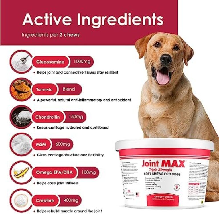PHS Joint MAX Triple Strength (TS) Soft Chews for Dogs - Glucosamine, Chondroitin, MSM, Turmeric, Omega 3 - Hip and Joint Pain Relief and Support for Dogs - Made in USA - 120 Soft Chews