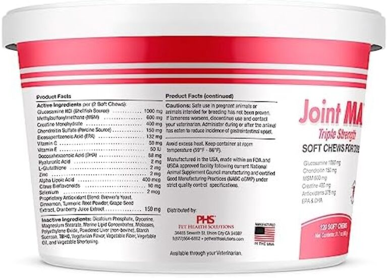 PHS Joint MAX Triple Strength (TS) Soft Chews for Dogs - Glucosamine, Chondroitin, MSM, Turmeric, Omega 3 - Hip and Joint Pain Relief and Support for Dogs - Made in USA - 120 Soft Chews