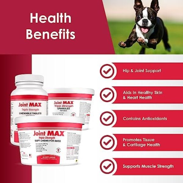 PHS Joint MAX Triple Strength (TS) Soft Chews for Dogs - Glucosamine, Chondroitin, MSM, Turmeric, Omega 3 - Hip and Joint Pain Relief and Support for Dogs - Made in USA - 120 Soft Chews