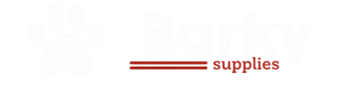 Barky Supplies logo with black text and dog magnifying glass icon on white background